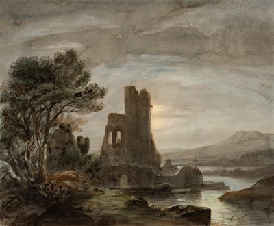 Nachtlandschap met Vernietigd Klooster door Lluís Rigalt